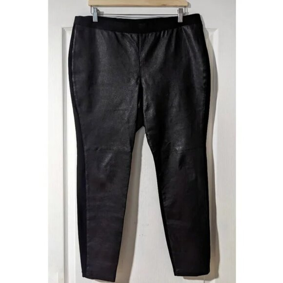 Eileen Fisher | front panel lamb leather leggings in black - Picture 3 of 12